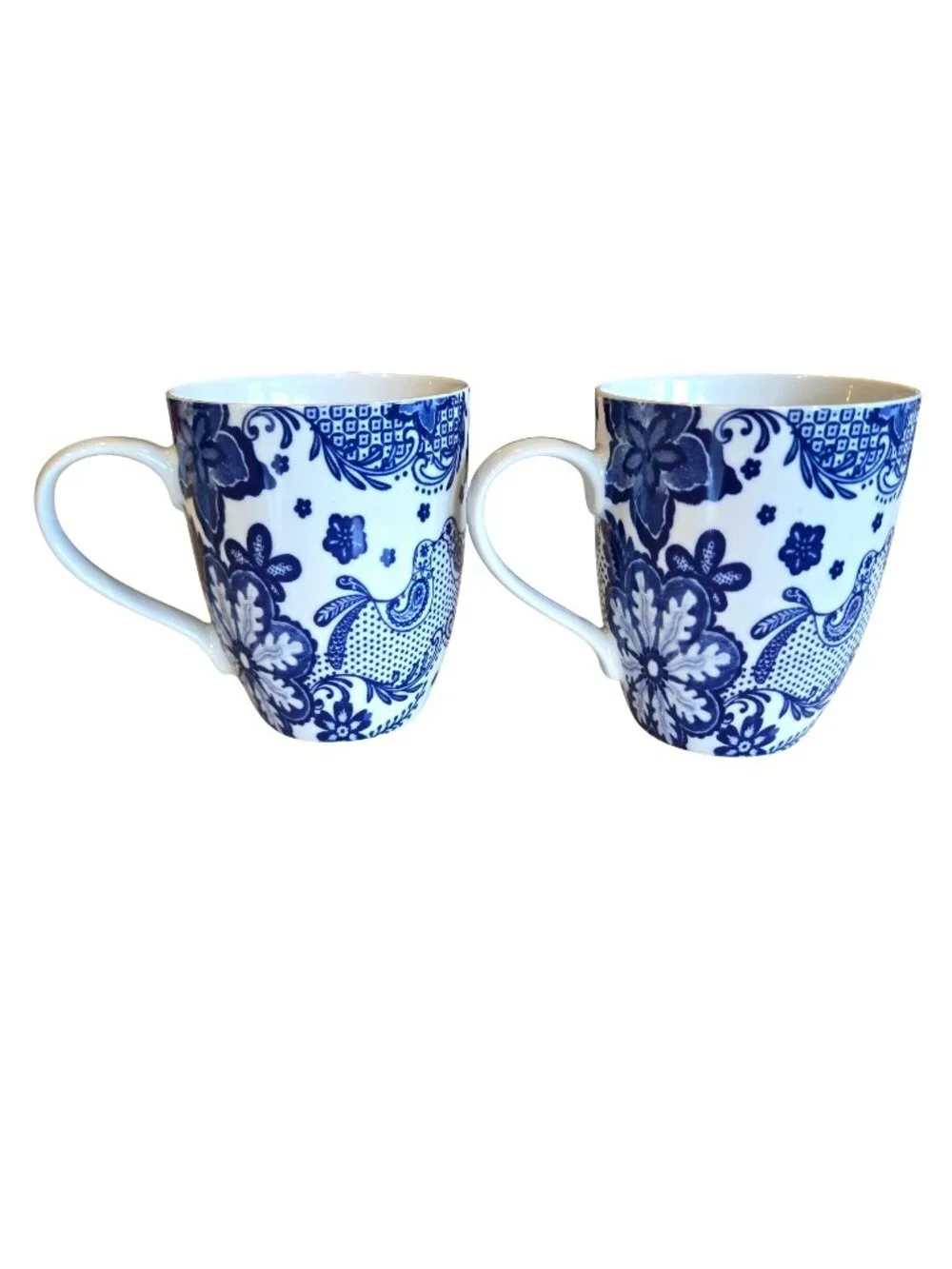 Pier 1 Blue White Floral Rabbit Bird Motif Porcelain Mugs Set of 2 *READ